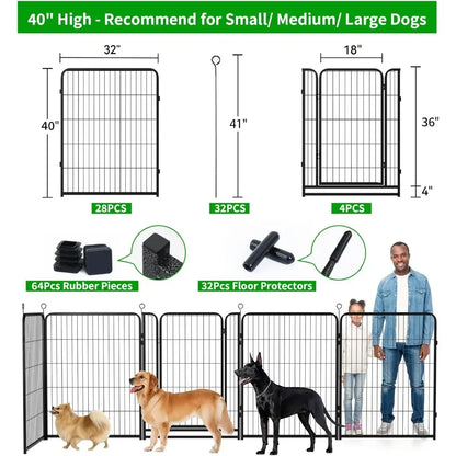 Dog Playpen Outdoor Extra Wide 40" High Rust Resistant Portable RV Campground with Gates, Total 84 Feet, 561 Square Feet