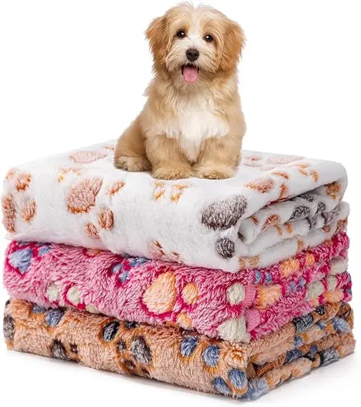 3 Fluffy Premium Fleece Dog Blankets - 23x16 inches