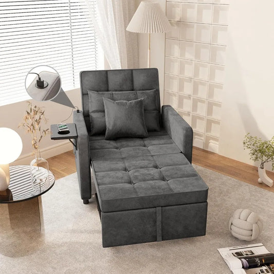 3-in-1 Velvet Sofa Bed with Wing Table and USB Ports (6 colors)
