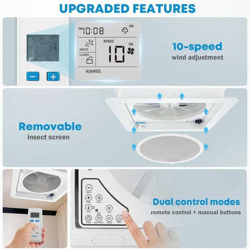 14" RV Vent Fan 10 Speed Reversible
: 12V Super Quiet RV Roof Vent Fan for Camper Trailer Bathroom