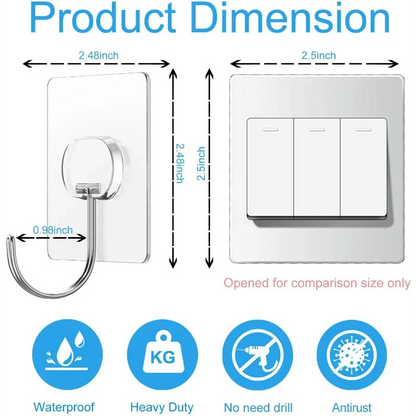 Large Adhesive Hooks for Hanging Heavy Duty Wall Hooks Self Adhesive Transparent Hook for Bathroom Shower Door
