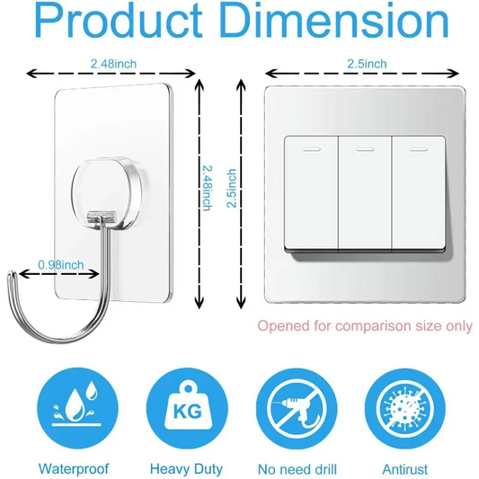 Large Adhesive Hooks for Hanging Heavy Duty Wall Hooks Self Adhesive Transparent Hook for Bathroom Shower Door