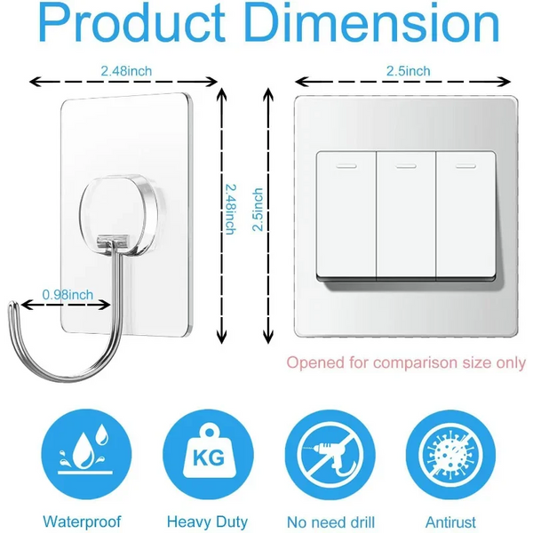 Large Adhesive Hooks for Hanging Heavy Duty Wall Hooks Self Adhesive Transparent Hook for Bathroom Shower Door