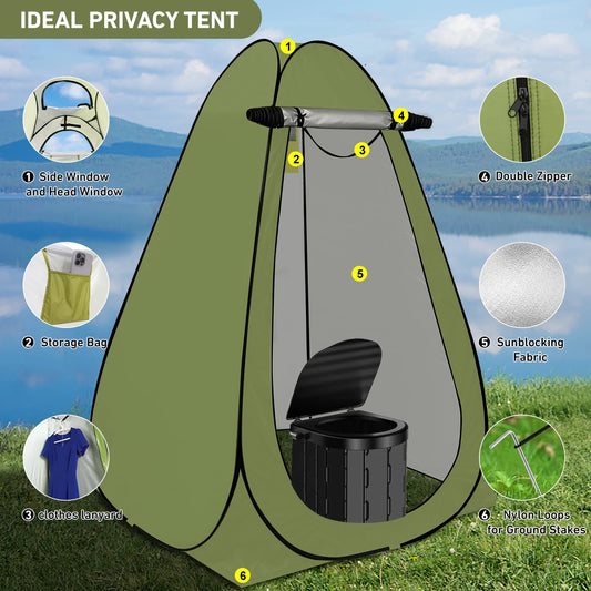 Pop up Privacy Tent with Portable Toilet, Shower, Changing Room