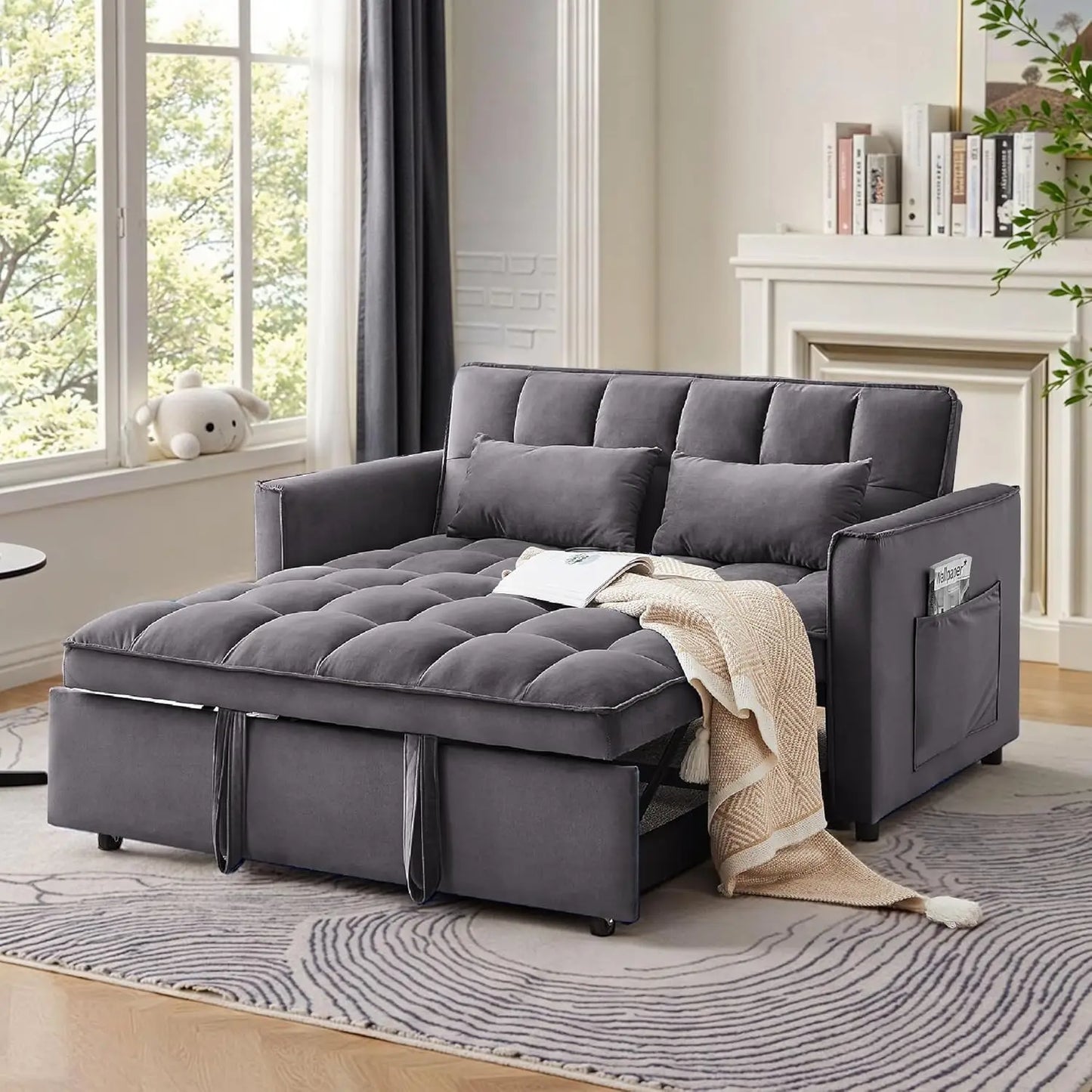 Corduroy Fabric Loveseat Sleeper Sofa with Adjustable Backrest