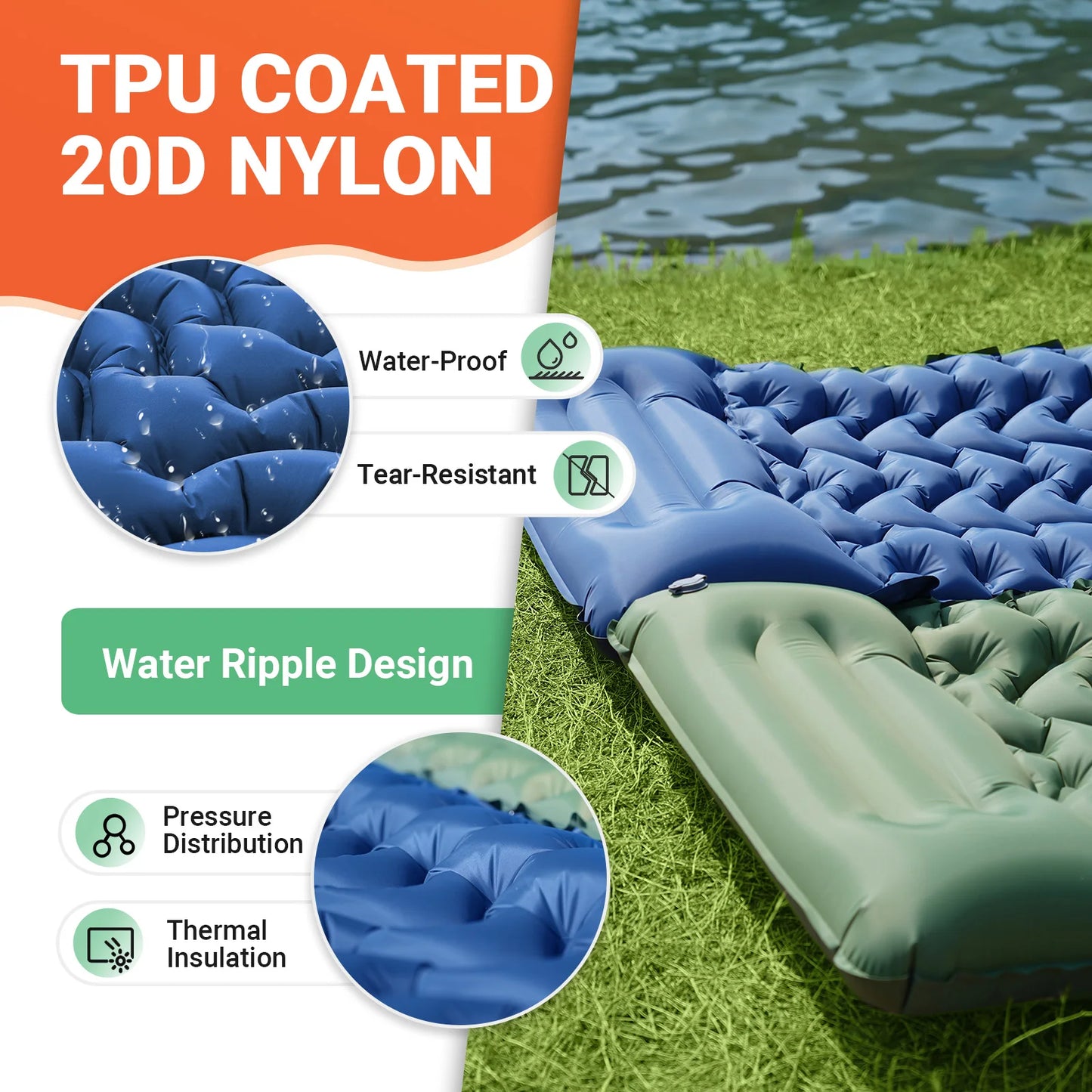 Camp Self Inflating Sleeping Pad, Built-in Foot Pump
