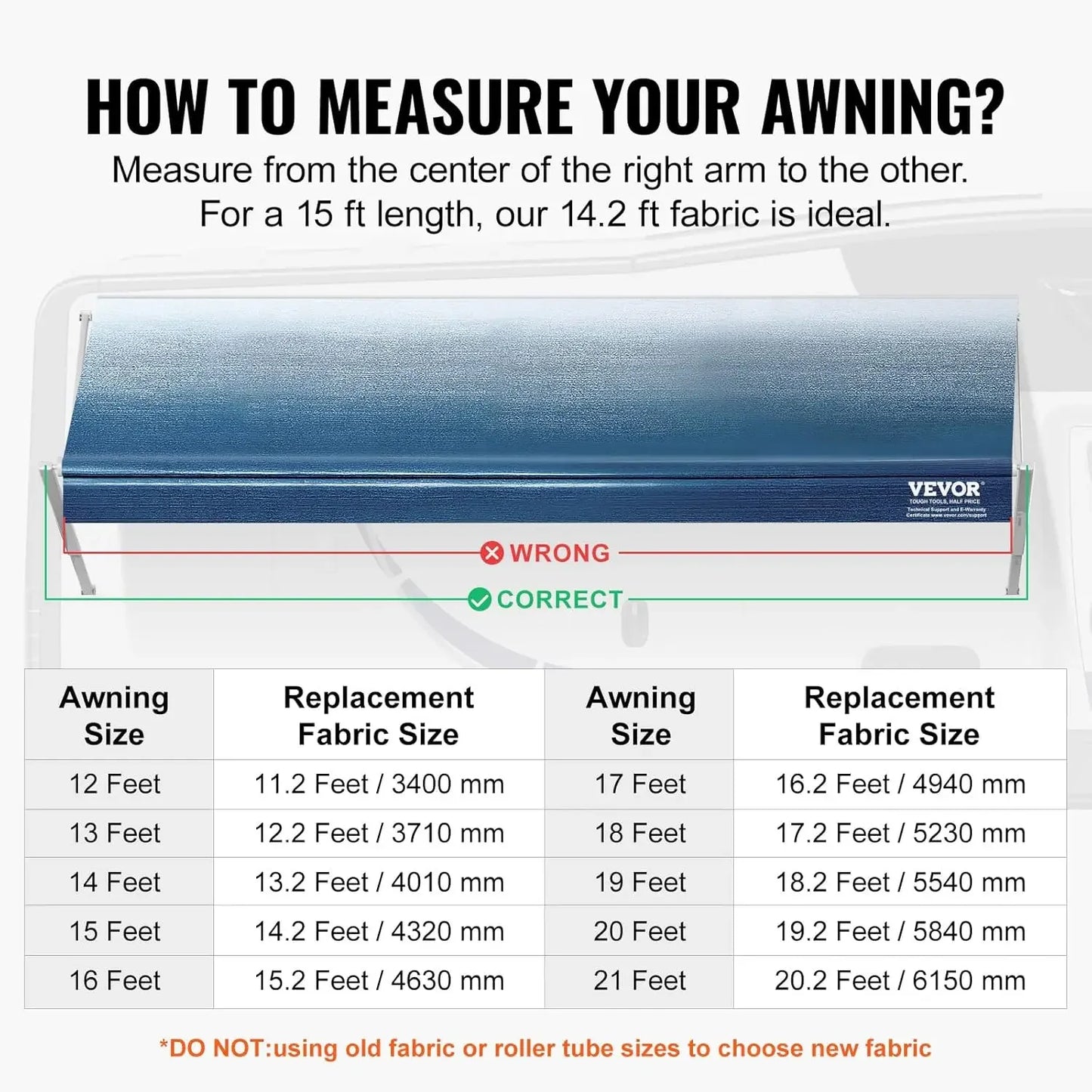 15' (14.2 fabric) RV Awning Fabric Replacement