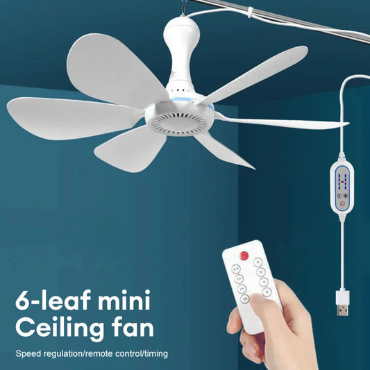 USB Ceiling Fan 6-blade Silent 4-speed with Remote