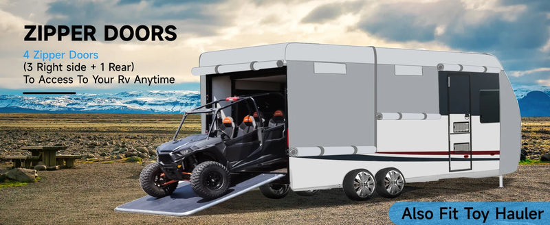 RV Travel Trailer Cover with 4 Tire Covers & Tongue Jack