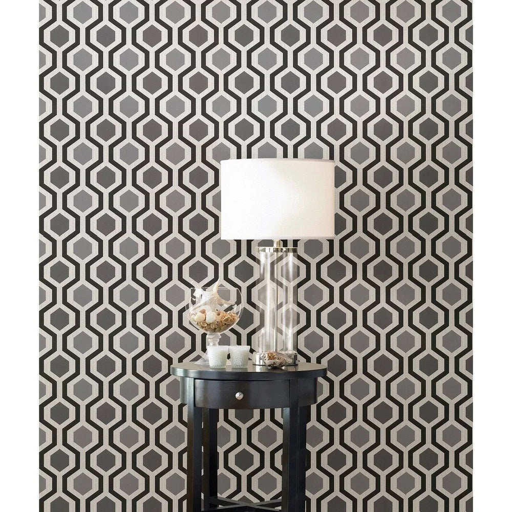 Modern Geometric Wallpaper 
Non Woven Washable  Black Grey White 20.5in x 33ft Covers 56.4sqft  Design