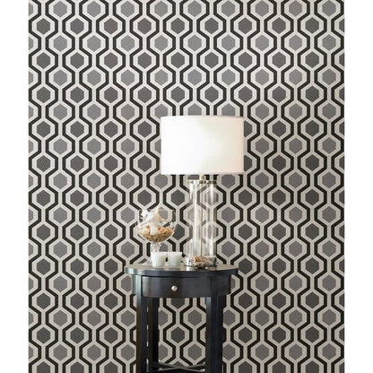 Modern Geometric Wallpaper 
Non Woven Washable  Black Grey White 20.5in x 33ft Covers 56.4sqft  Design
