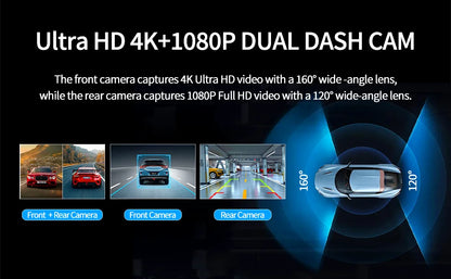 Wireless Carplay & Android Auto Dash Cam, Rearview Camera