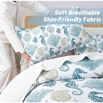 Queen Size Coastal Quilt with 2 Shams