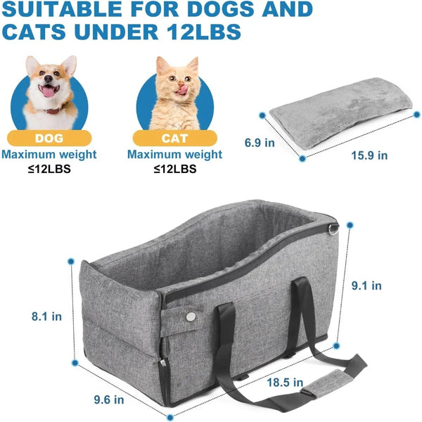 Center Console Pet Car Seat for Small Dogs/Cats Up to 12lbs