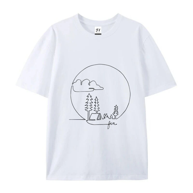 Line Art Nature Design Camping T-Shirt