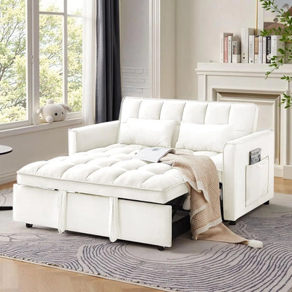Corduroy Fabric Loveseat Sleeper Sofa with Adjustable Backrest