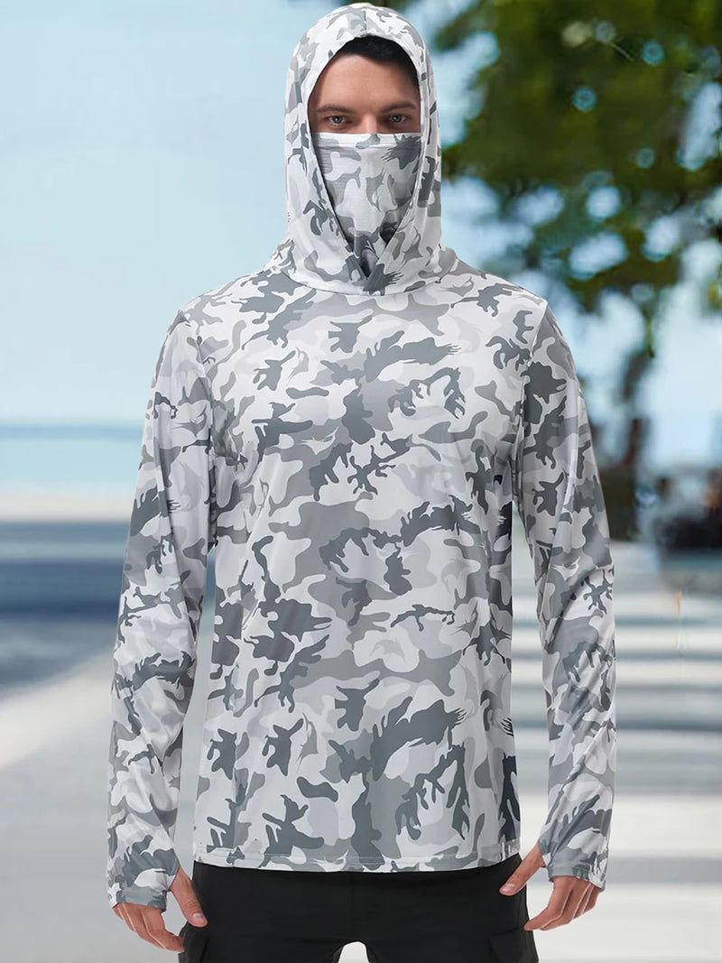 Shirt Camo Print Hoodie with Built-in Face Mask