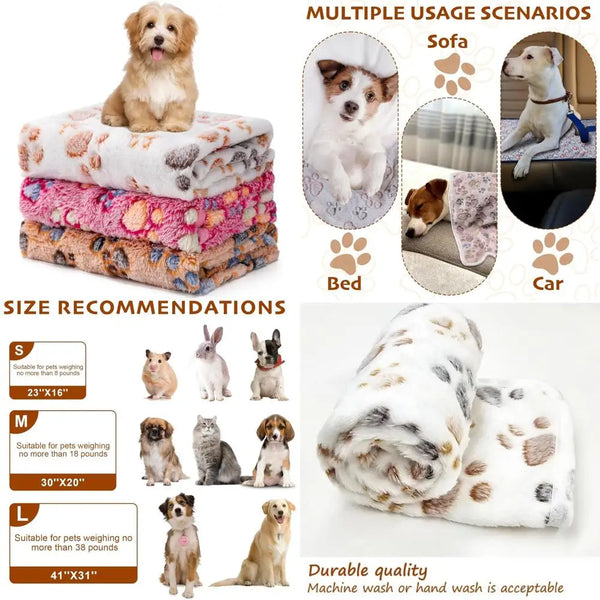 3 Fluffy Premium Fleece Dog Blankets - 23x16 inches