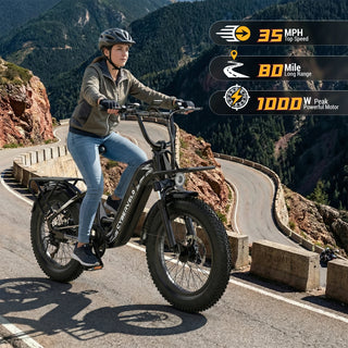 1000W Electric Bike for Adults 30+MPH 80 Miles Max Range