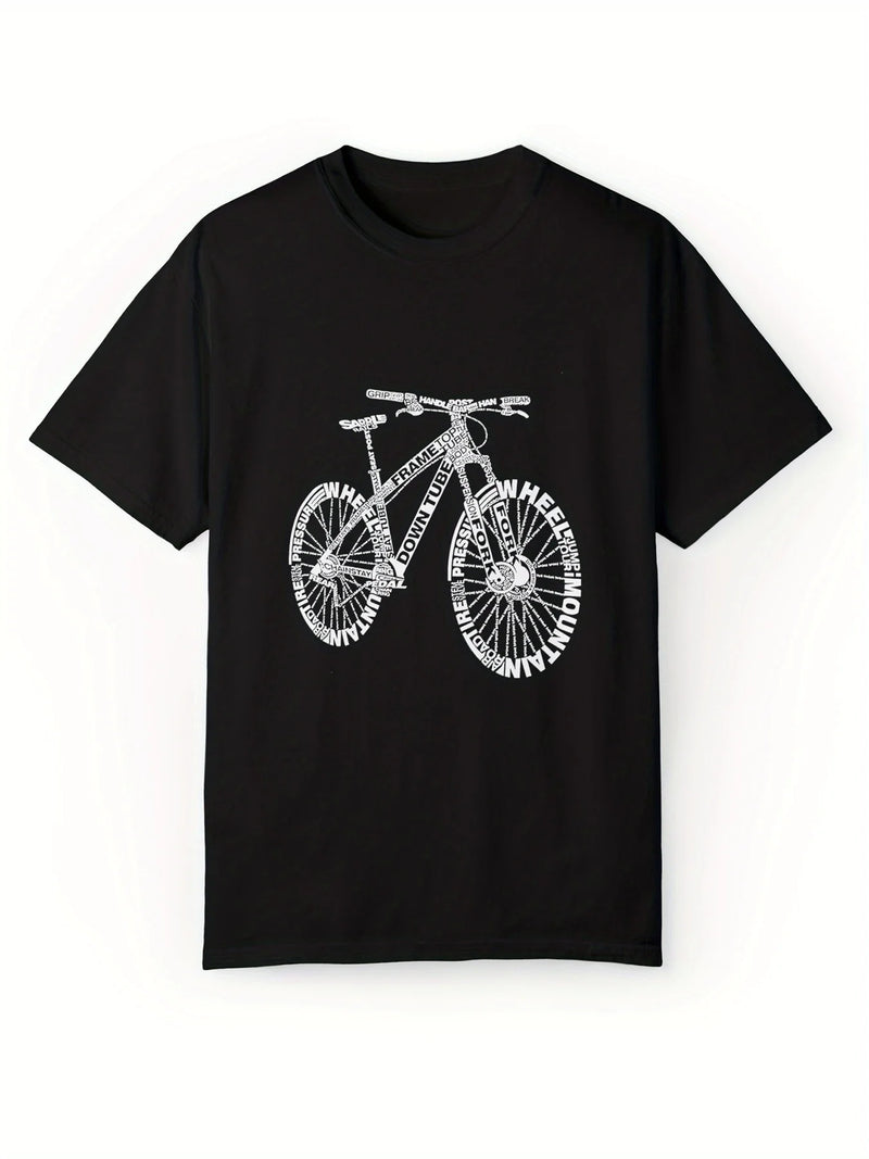 Men's Casual Cotton T-Shirt with Bicycle Print