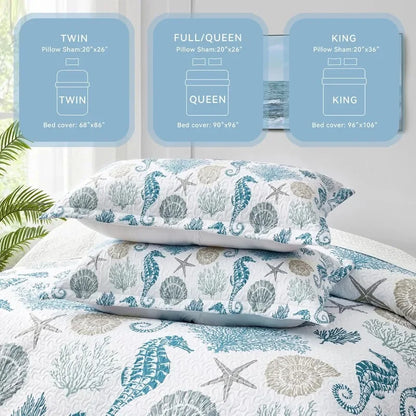 Queen Size Coastal Quilt with 2 Shams