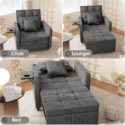 3-in-1 Velvet Sofa Bed with Wing Table and USB Ports (6 colors)