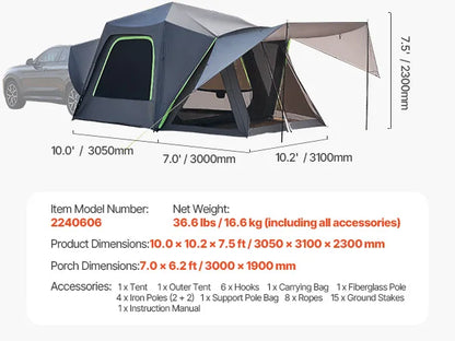 SUV Tent for Camping with Shade Awning and Mesh Windows