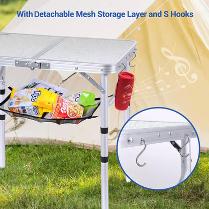 Adjustable Height Small Camp Table (23.6" L x 15.7" W x 3 Heights with Mesh Layer