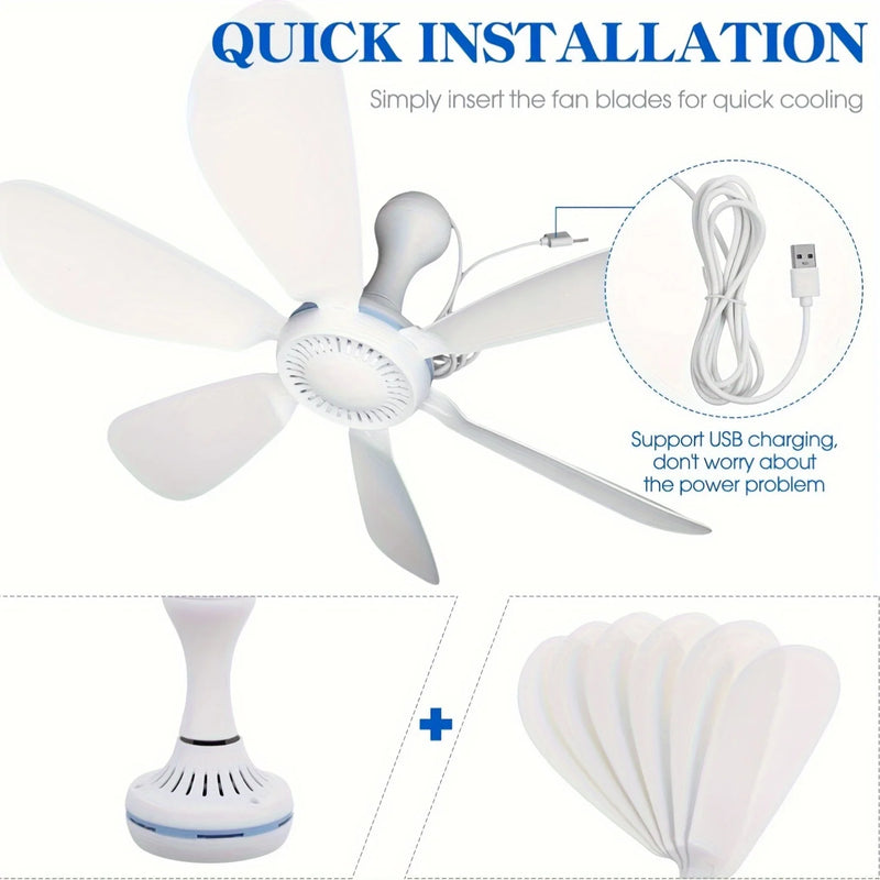 6-Blade Quiet USB Ceiling Fan (With or Without Remote)