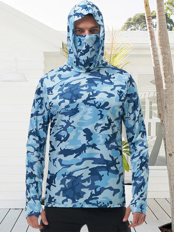 Shirt Camo Print Hoodie with Built-in Face Mask