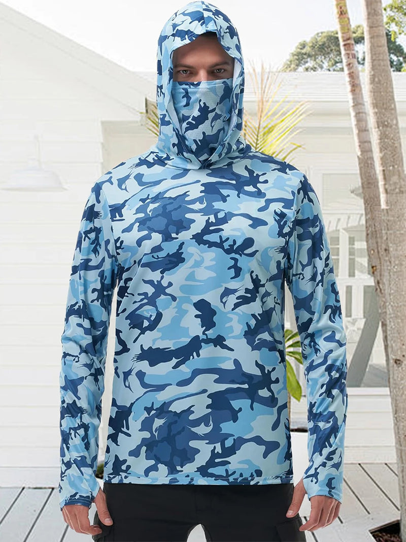 Shirt Camo Print Hoodie with Built-in Face Mask