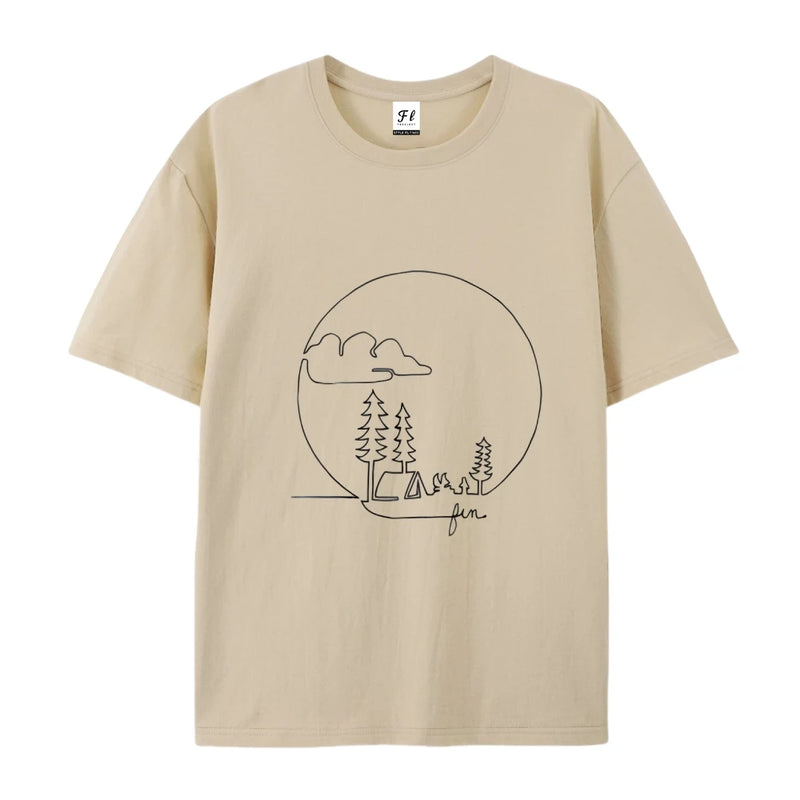 Line Art Nature Design Camping T-Shirt