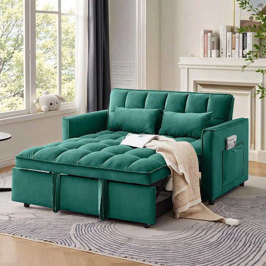 Corduroy Fabric Loveseat Sleeper Sofa with Adjustable Backrest