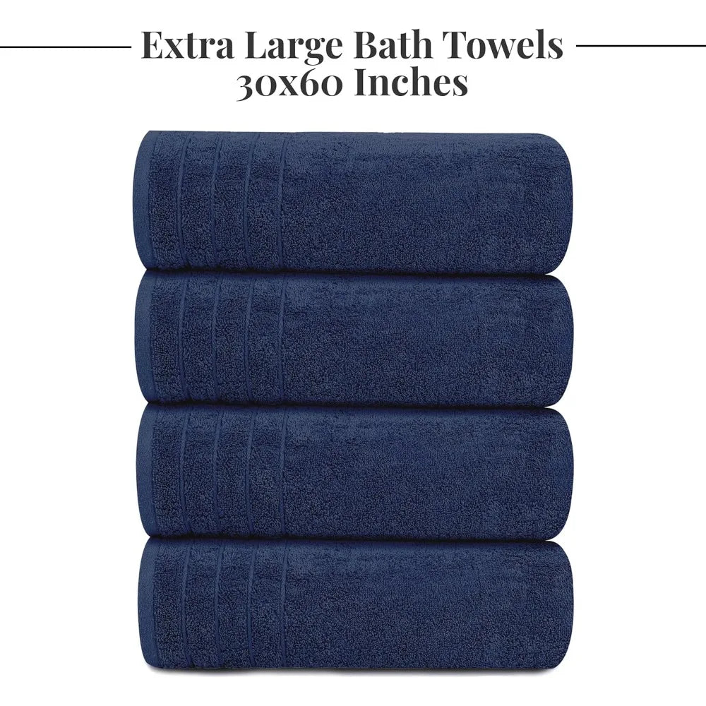 Navy Extra Large Bath Towels, Pack of 4 (30"x60")