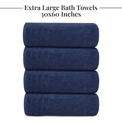 Navy Extra Large Bath Towels, Pack of 4 (30"x60")