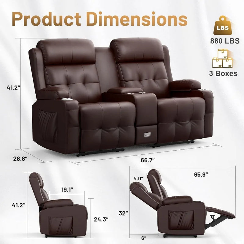 Massage Reclining Loveseat Sofa with Storage Console, Wall Hugger