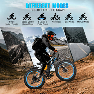 Electric Bike 1500W Peak, 26'' Fat Tire, 70 Miles, 25-30MPH