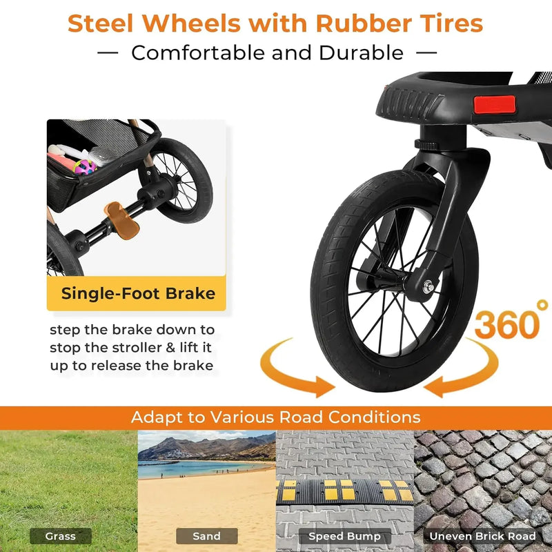 Jogging Pet Stroller, Premium 3-in-1 with Detachable Carrier (Up to 60lbs)