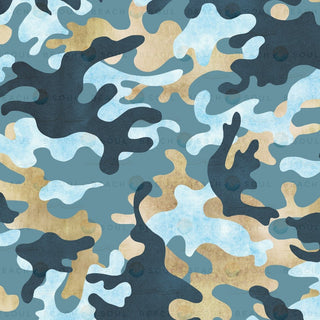 Blue green and tan camouflage pattern on Beach Soul Chill Chameleon shower sleeve