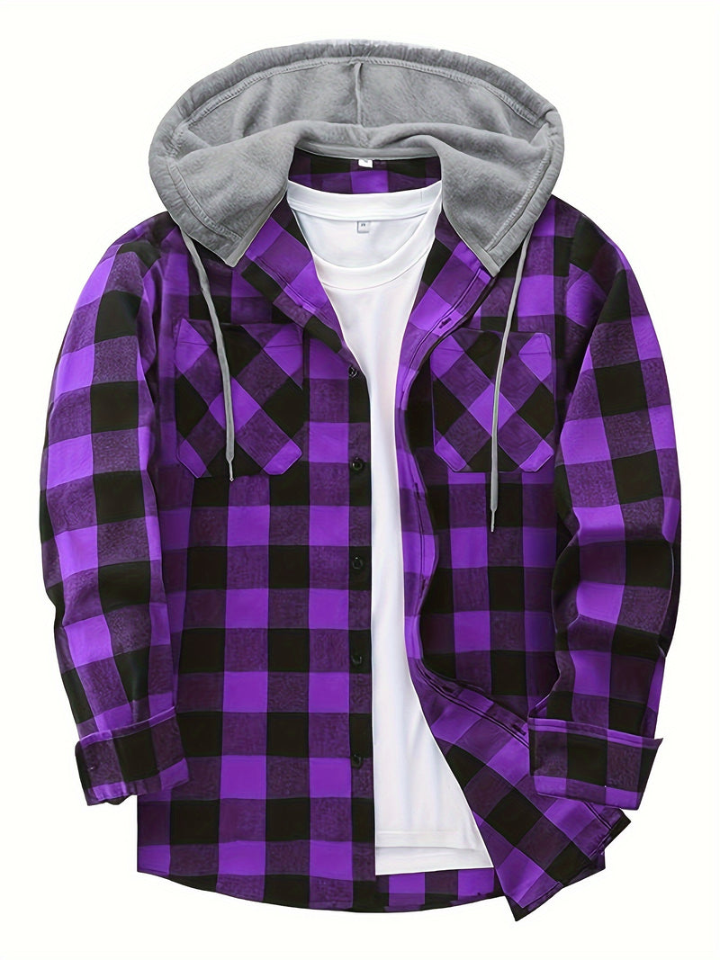 Men's Casual Plaid Hoodie Shirt