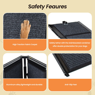 Folding Dog Ramp for Cars with Non-Slip Surface - Gray