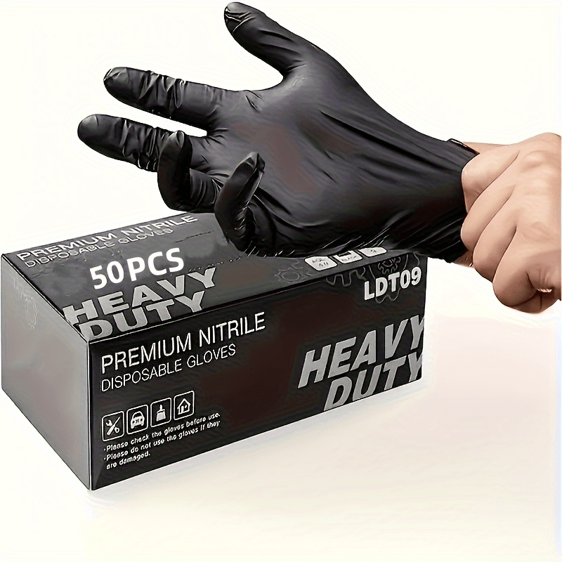 50pcs Black Pure Nitrile Disposable Gloves