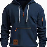 Men's Casual Black Hoodie with Multiple Zipper Pockets