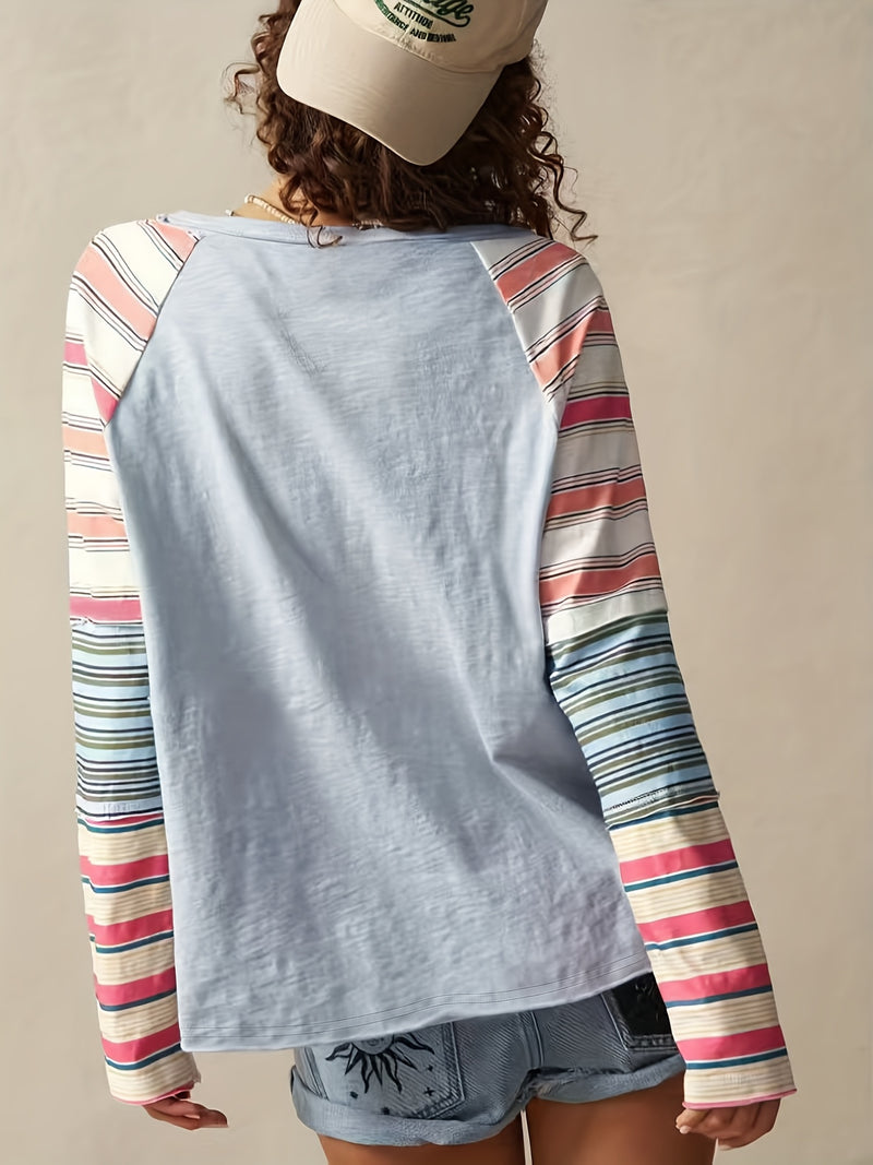 Women's Plus Size Elegant Striped Long Sleeve Top