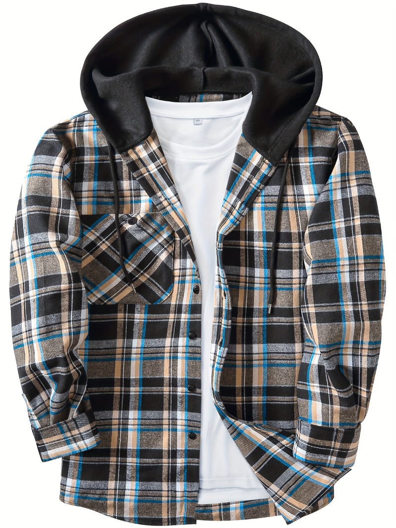 Men's Elegant Plaid Shirt - Button-Front Closure