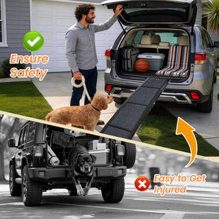 Folding Dog Ramp for Cars with Non-Slip Surface - Gray