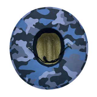 Mens Straw Beach Hat - Blue Camouflage