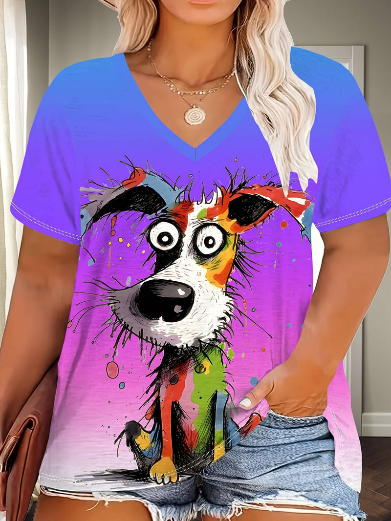 Plus Size Women's Casual Puppy Graphic T-Shirt