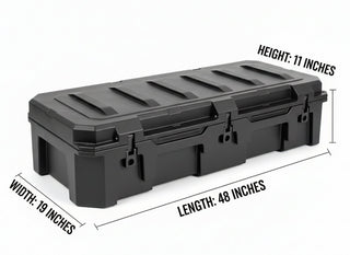 VOZ portable camp kitchen closed storage case dimensions showing 48-inch length, 19-inch width and 11-inch height