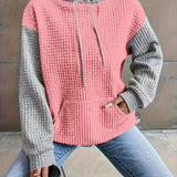 Comfy Plus Size Women's Casual Waffle Color Block Hoodie